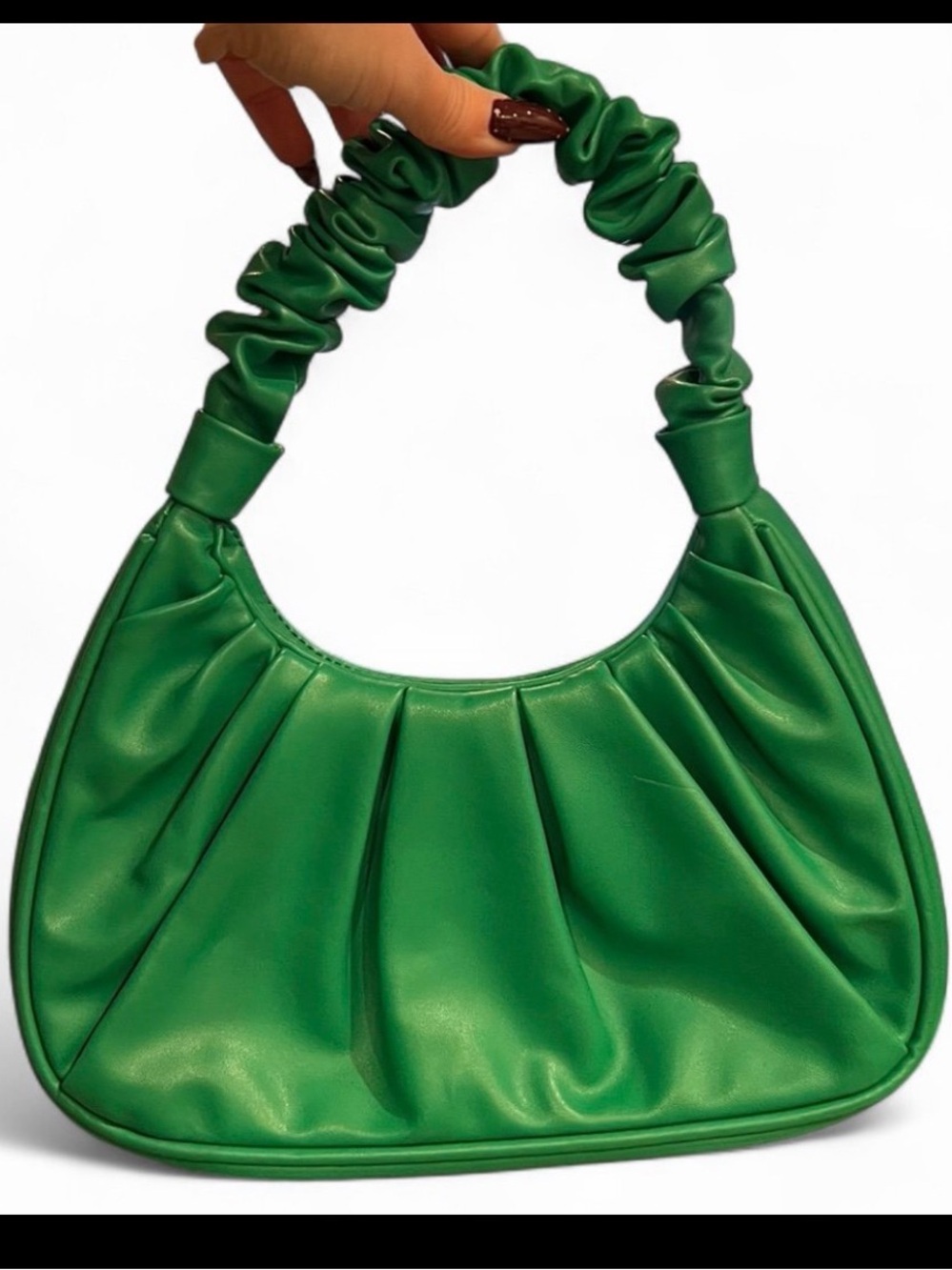 Green Ruched Handle Bag Faux Leather